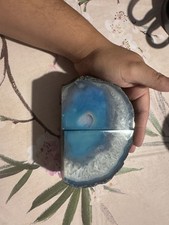 Blue & Gray Agate/Geode Stone Bookends, Set of 2, Nature Theme