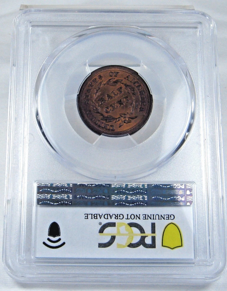 1851 Half Cent PCGS GOLD SHIELD ALMOST UNCIRCULATED DETAILS #445-3 - Image 3 of 4