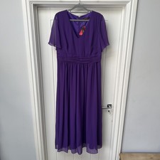 Savoir Dress Women's UK 14 Purple Maxi V-Neck Gown Lined Short Sleeved Flowy
