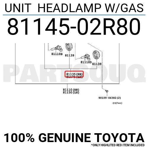 8114502R80 Genuine Toyota UNIT HEADLAMP W/GAS 81145-02R80 | eBay