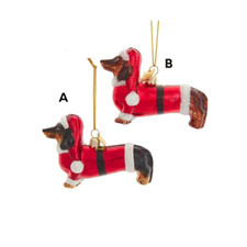Noble Gems Glass Daschund With Santa Suit Ornament