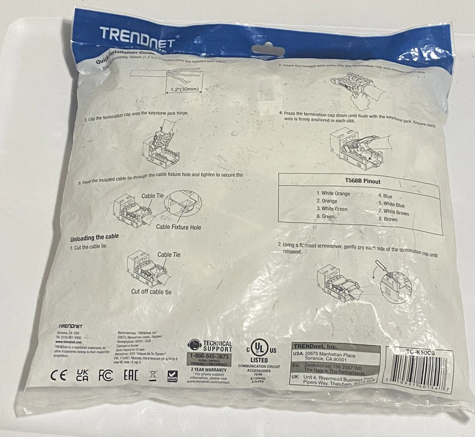 TRENDnet Kat6 Keystone Jack – 50er-Pack, 90° Winkelanschlussdesign, Farbcodierte - Image 4 of 4