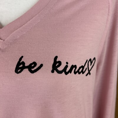 Be Kind Graphic Print Shirt Top Womens Small Pink V-Neck Long Sleeve Casual Fit