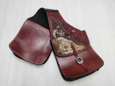 Westernpferdesatteltasche aus echtem bedrucktem Haar auf Leder mit Blumenverz...