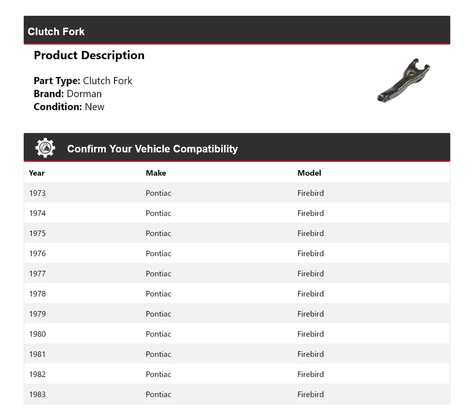 Horquilla de embrague Pontiac Firebird Dorman 1973-1983 1974 1975 1976 1977 1978 1979 Foto 2 de 4