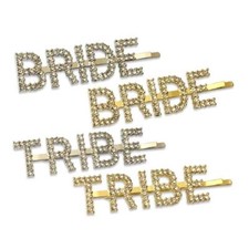 Metal Rhinestone BRIDE/ TRIBE Hair Clip - Silver/ Gold