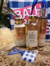 Warm Vanilla Sugar by Bath & Body Works Gift Set Mist/Gel/ Lotion/Bath Sponge 