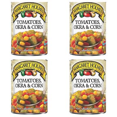 4 Pack Margaret Holmes Tomatoes Okra & Corn 14.5oz Can Soup Starter Canned Veget