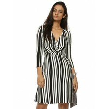 Warehouse Stripe 3/4 Sleeve Wrap Dress UK 16 RRP £38 LN110 MM 12