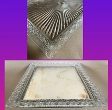 Cut Glass CRYSTAL VANITY TRAY Felt Back MIRROR 12" x 8" Vintage Perfume Dresser