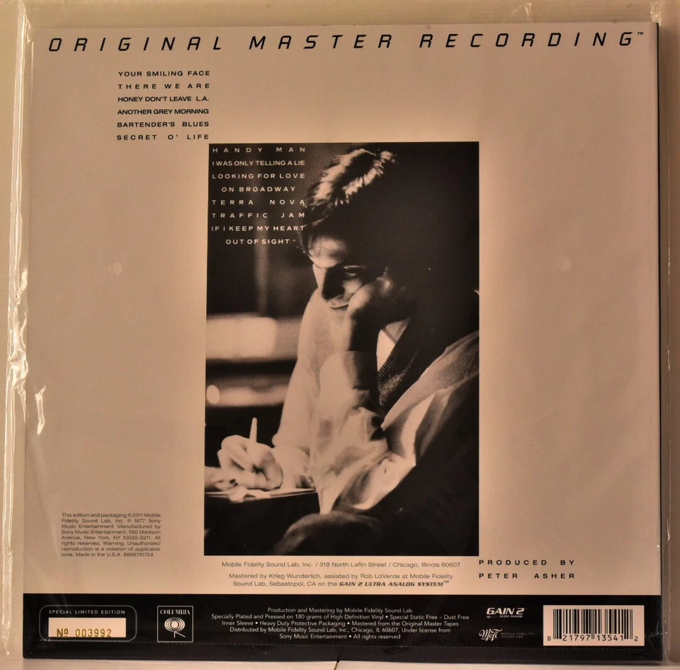 AUDIOPHILE MOBILE FIDELITY MFSL 354 JAMES TAYLOR "JT" 180g No. #3992 SEALED - Image 2 of 2