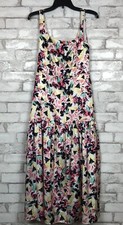 ADRIANNA PAPELL Satin Floral Print Tiered Midi Square-neck Dress SIZE 6