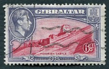 GIBRALTAR 1942 6d SG126b used NG Moorish Castle PERF 13 #B03