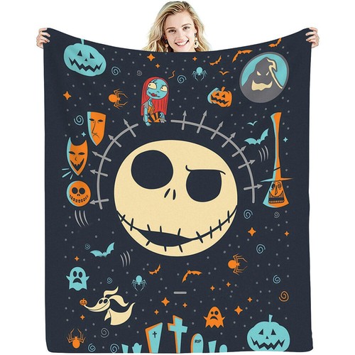 Ultra Soft Cozy Halloween Skull Print Fluffy Flannel Knitted Throw Blanket - Picture 31 of 35