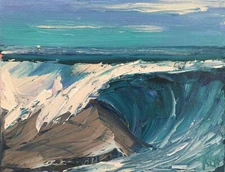 ROCK CURL TWO Original Expression Seascape Ocean Oil Painting 8x10 022319 KEN