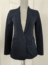 NEW Banana Republic Luxe Brushed Twill Chalk Stripe Blazer Navy Women  s 0 NWT