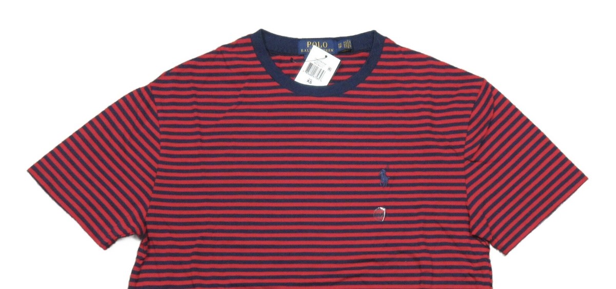 Polo Ralph Lauren Men's Red/Navy Multi Stripe Crew-Neck Classic