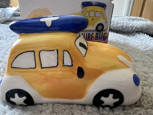 Surf Bug Money Box. Ceramic Beetle Style. Yellow. - Picture 2 of 6