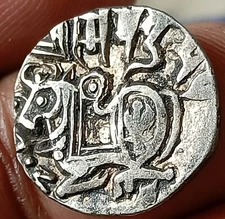 #PD15#Indian Indus valley Area Samanta Deva (850 AD) silver HORSE & BULL coin. 