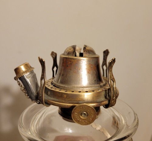 Antike geblasene Öllampe mit Lambertson-Brenner mit Füllstoff Newark N.J. - Bild 5 von 20