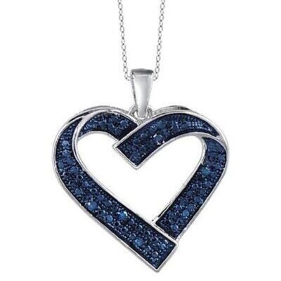 Blue Natural Diamond Heart Pendant 14k Gold Plated Sterling Silver