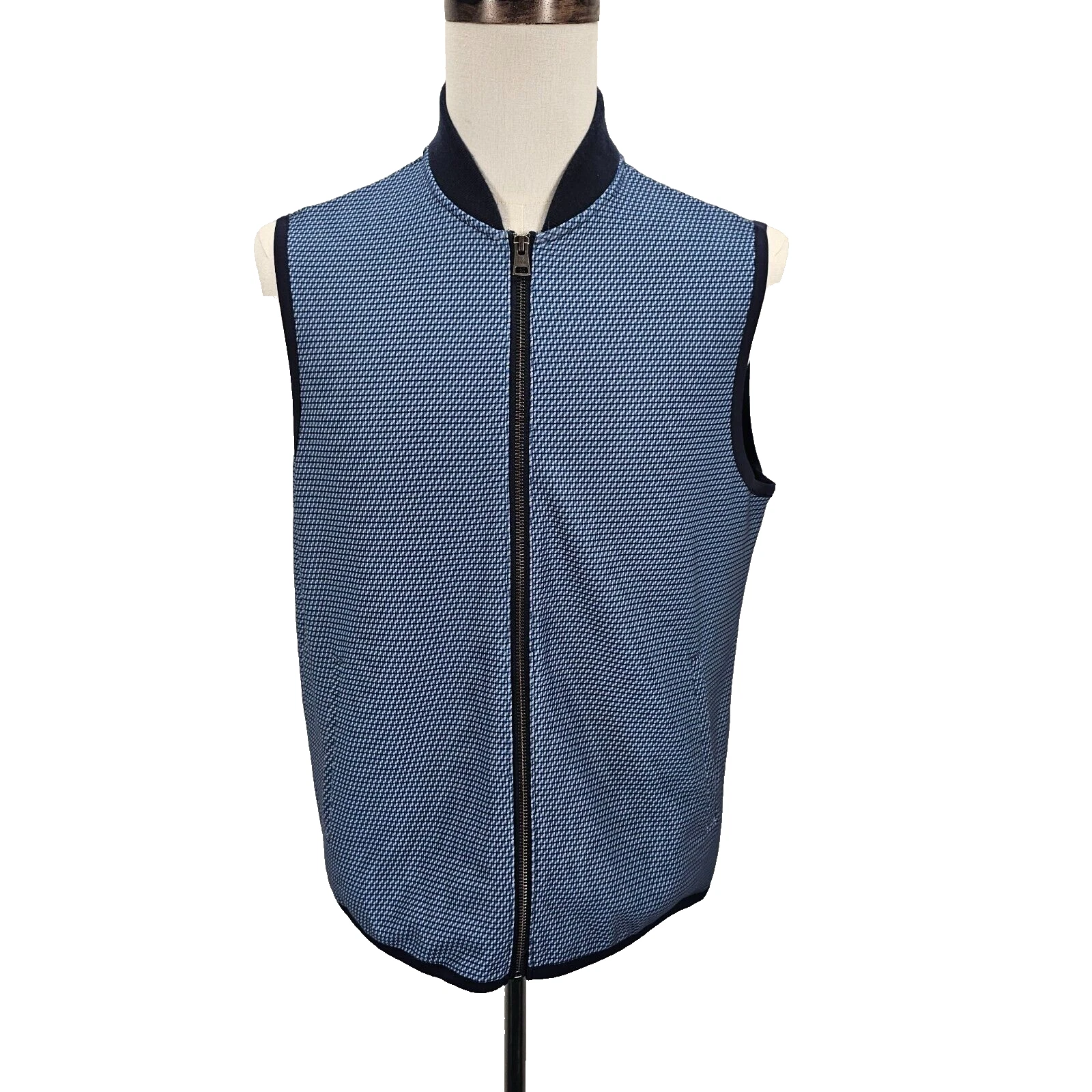 JOS A BANK Traveler Vest Mens Full Zip Tailored Fit Blue Geometric Size Medium