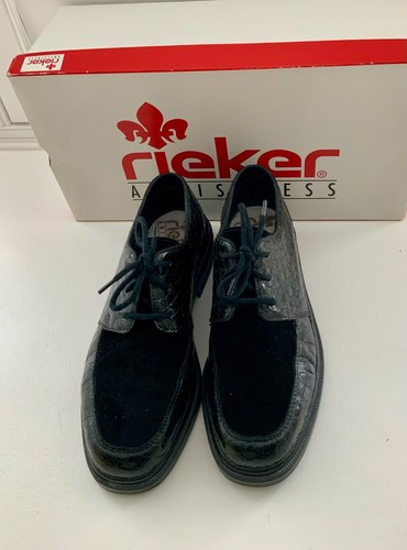 Rieker Antistress Ladies genuine patent leather suede trim lace up Shoes UK 3.5 - Picture 2 of 24