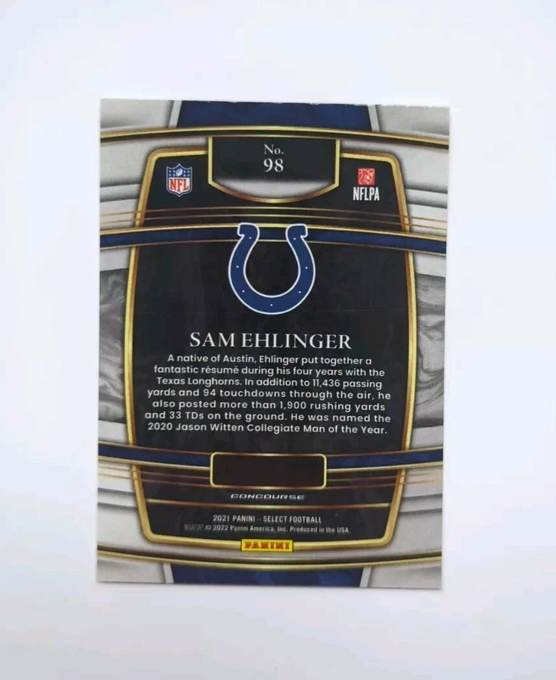 Sam Ehlinger Concours Level Rookie Card 2021 Panini Select Football Colts RC #98 - Image 3 of 3