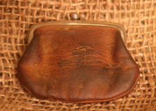 Antique Leather Coin Purse Kiss Lock | Distressed Patina | Rustic Vintage Look