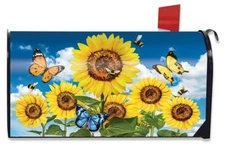 Sunflowers and Bees Summer Magnetic Mailbox Cover Floral Standard Briarwood Lane