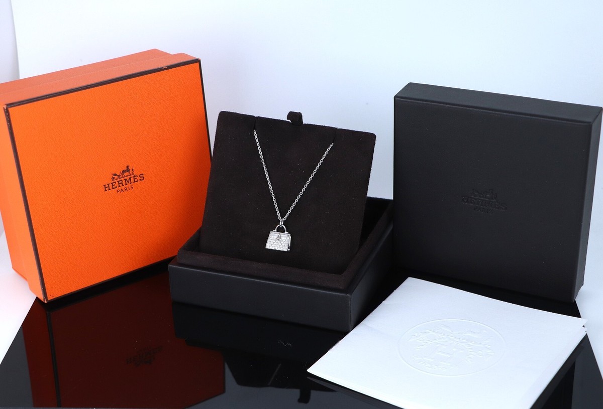 $9,800 Hermes 18k White Gold Pave Diamond Amulettes Kelly Purse