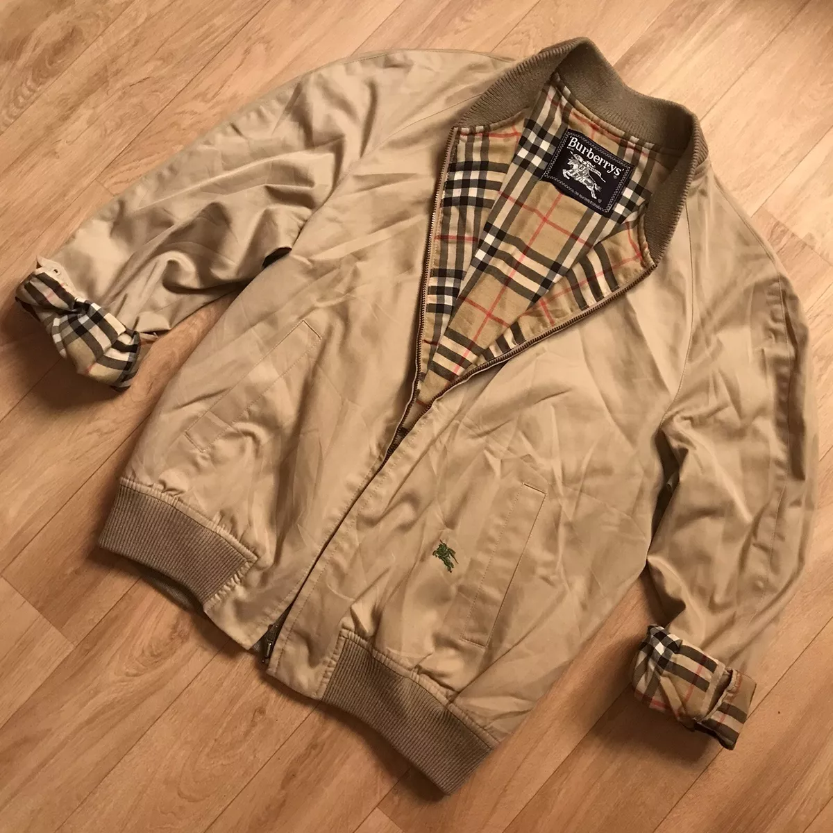 Overtræder sektor chance VINTAGE BURBERRY Bomber Jacket winter nova Check cotton men&#039;s beige  size 36 S XS | eBay