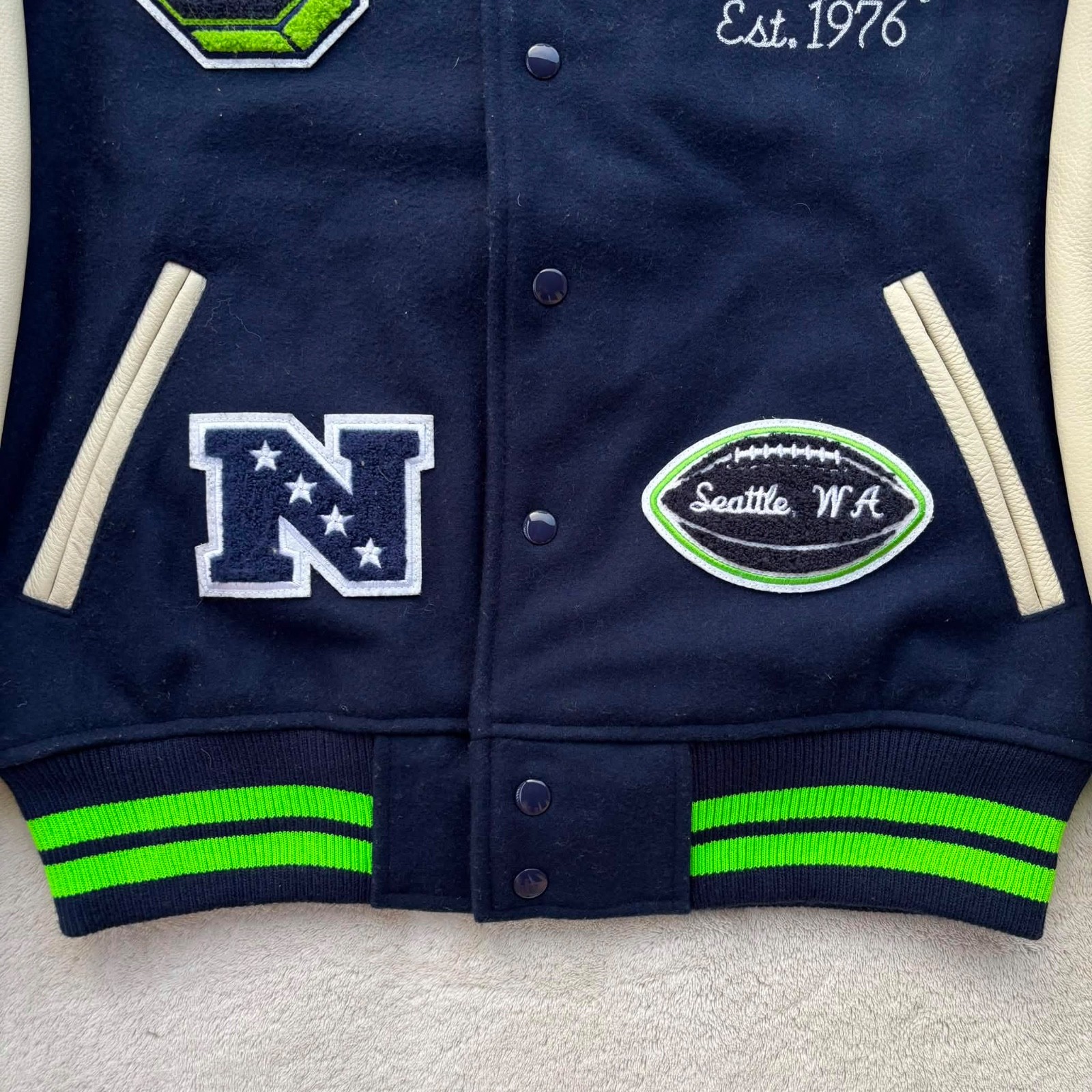 OVO x NFL Seattle Seahawks Leather Varsity Jacket - Medium - Authentic - New image 4