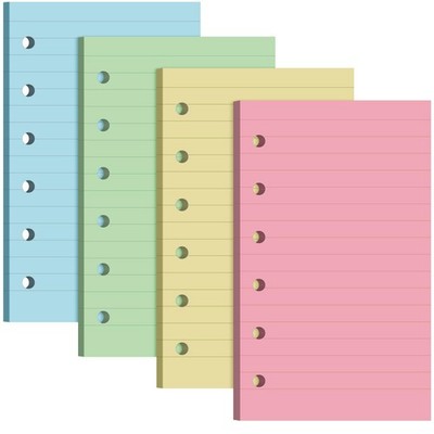 Ireer 6 Hole Mini Lined Paper Refill 200 Sheets Blank Pink Blue Yellow Green 