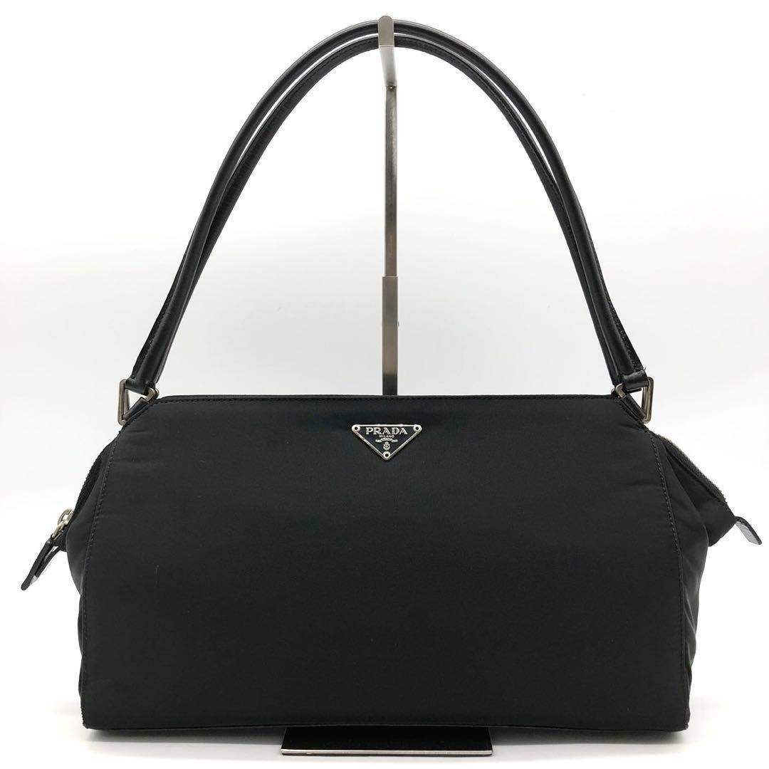 PRADA Handbag Triangle Logo Nylon Leather Black Authentic thumbnail 2