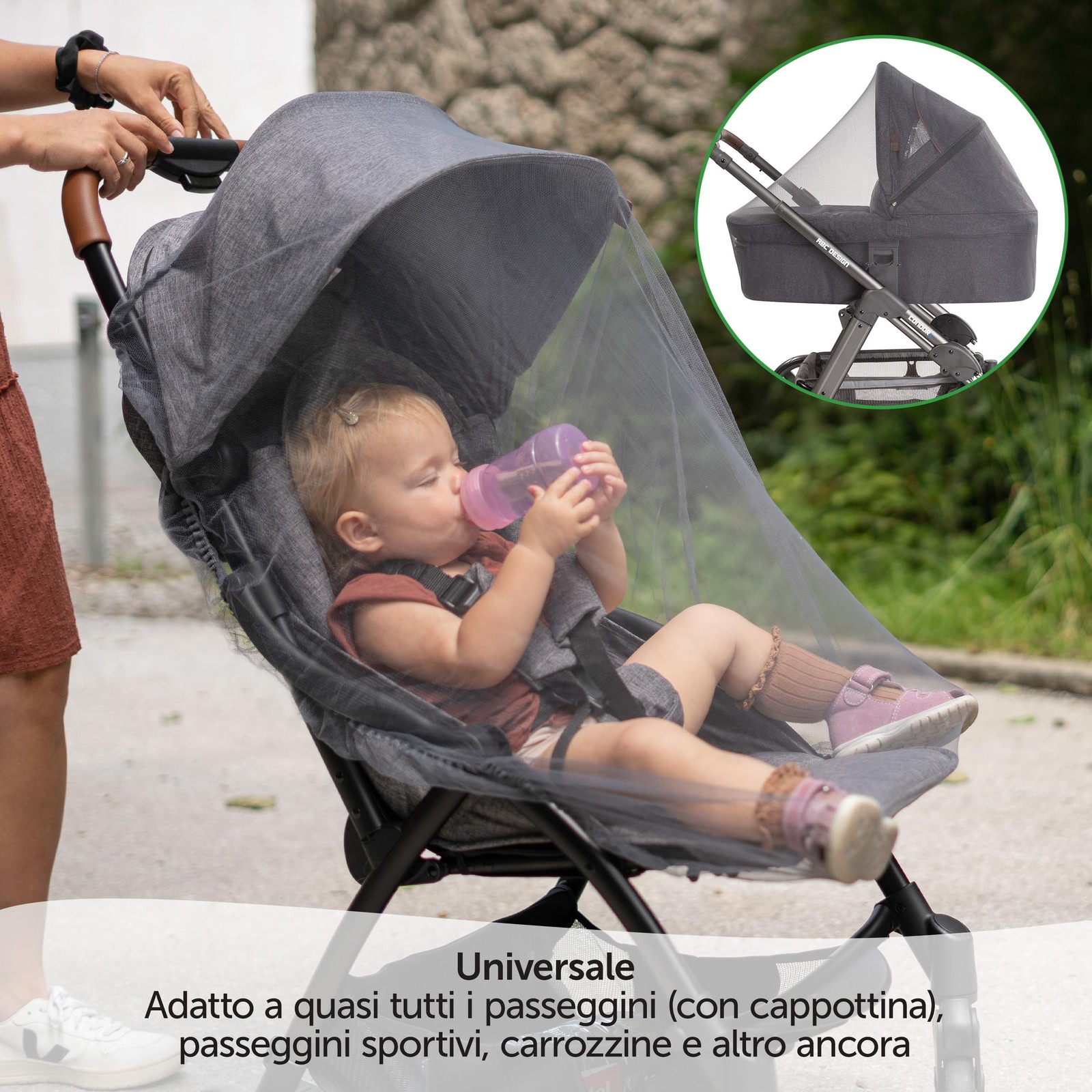 Zamboo Zanzariera Passeggino Universale Grigio Nero Rete a maglia fine foto 3