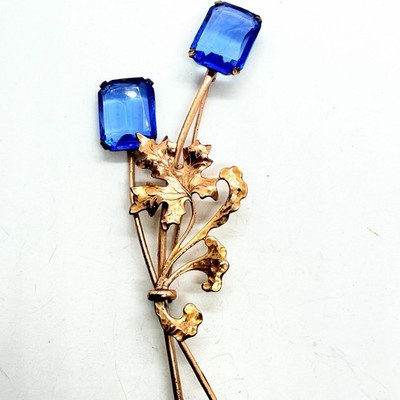 40s Corocraft Coro Sterling Silver Vermeil Flower Blue Rhinestone Brooch Pin 4 