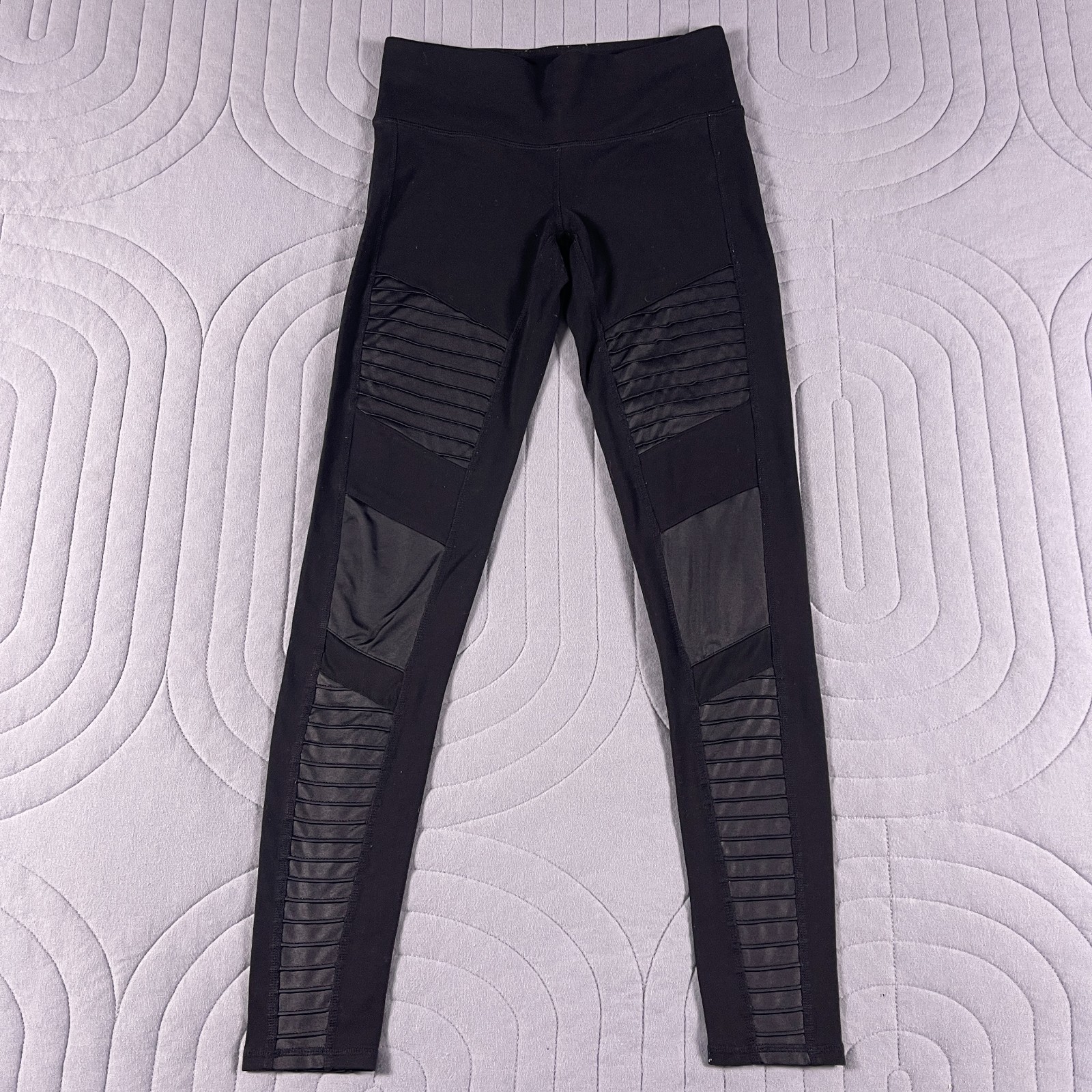 Alo Yoga 7/8 Moto Leggings Womens XS Black Sculpting Mesh High Rise