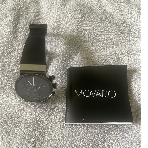 Movado Sapphire Synergy Chronograph Quartz Water-Resistant Black Dial 43mm