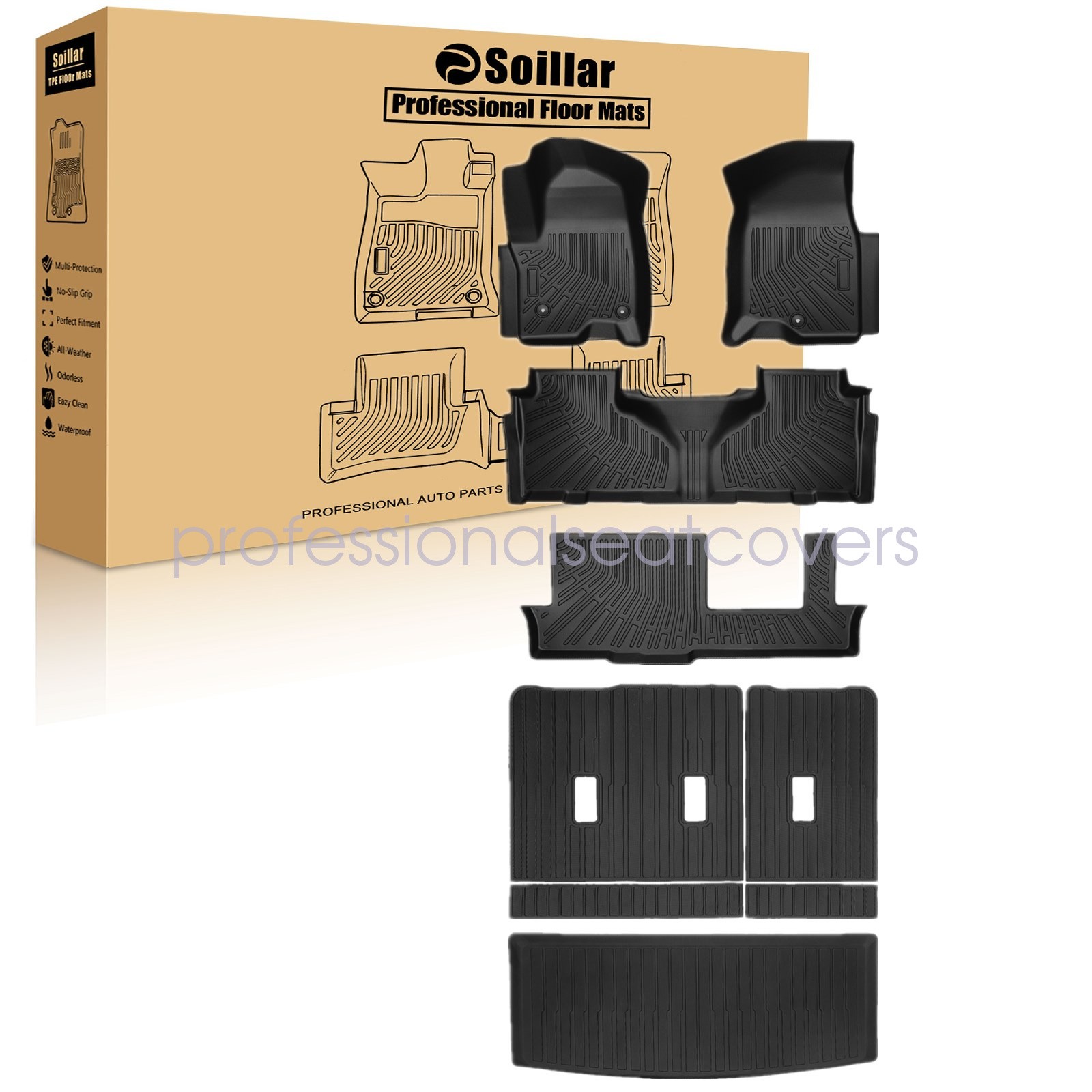 Fits 2021-2024 Chevy Tahoe/GMC Yukon 8 Seat TPE Floor Mats & Trunk Cargo Liners