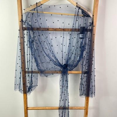 Glassons Top Womens Small Blue Sheer Mesh Tie-Front Beaded Embellished NWT