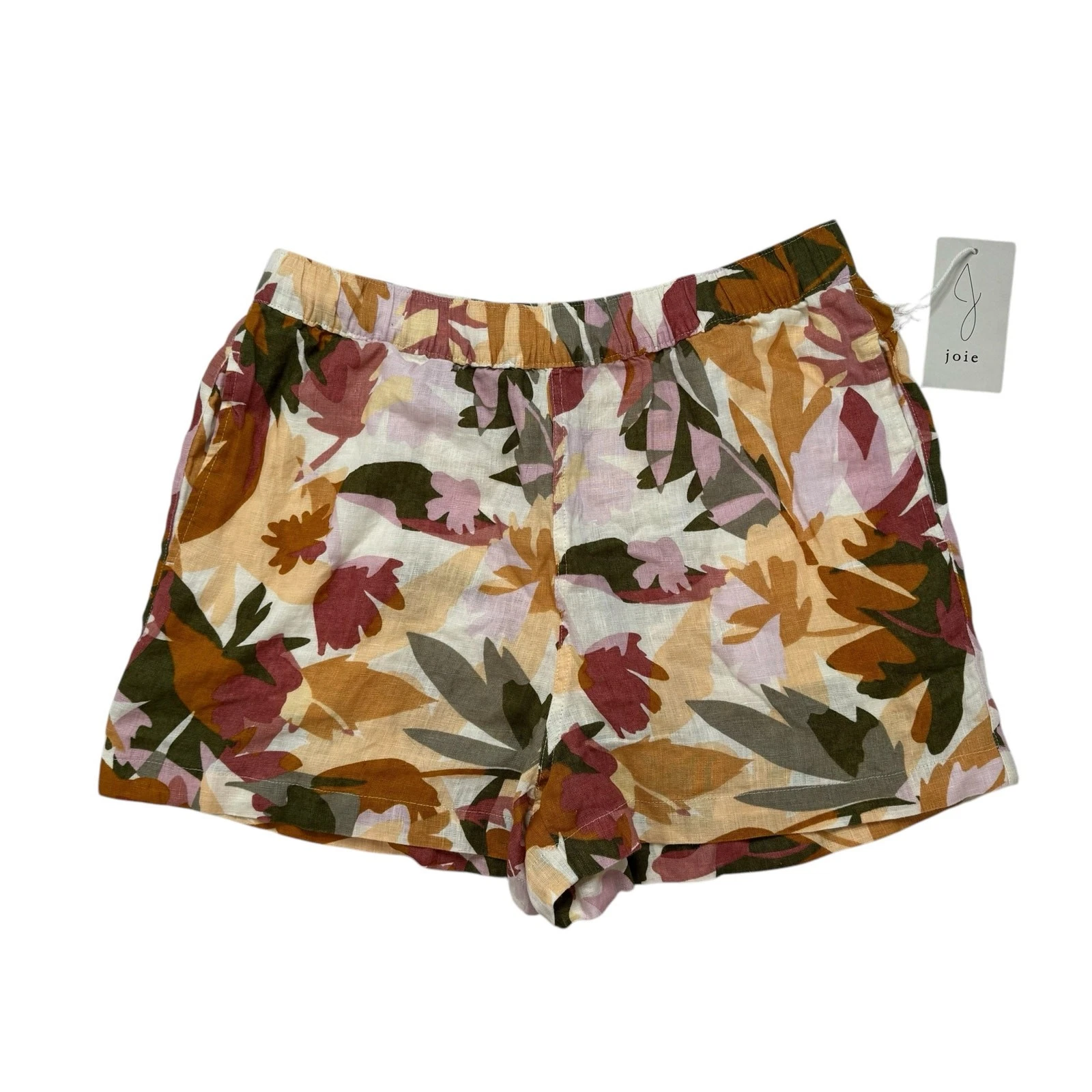 JOIE *NEW* 100% Linen Shorts in Warm Leaf Pattern Size Large Ivory Green Gold