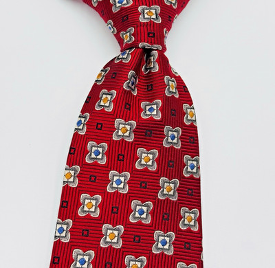 Jos A Bank Exec Collection Silk Tie Men 64''x3.5'' Red Floral Jacquard Hand Made