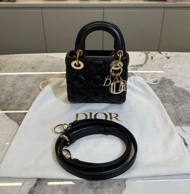 CHRISTIAN DIOR Micro Lady Dior Black Cannage Lambskin Mini Bag