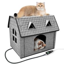 Indoor Heated Cat House, Adjustable Temperature Medium-Adult Cat Coffee Color