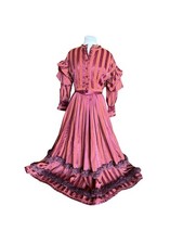 Vintage 70s 80s Victorian Prairie 3 Piece Set Striped Maxi Skirt Jacket Blouse