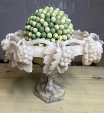 ITALIAN/FRENCH VINTAGE ELABORATE HANDCARVED ALABASTER CENTERPIECE FRUIT BOWL