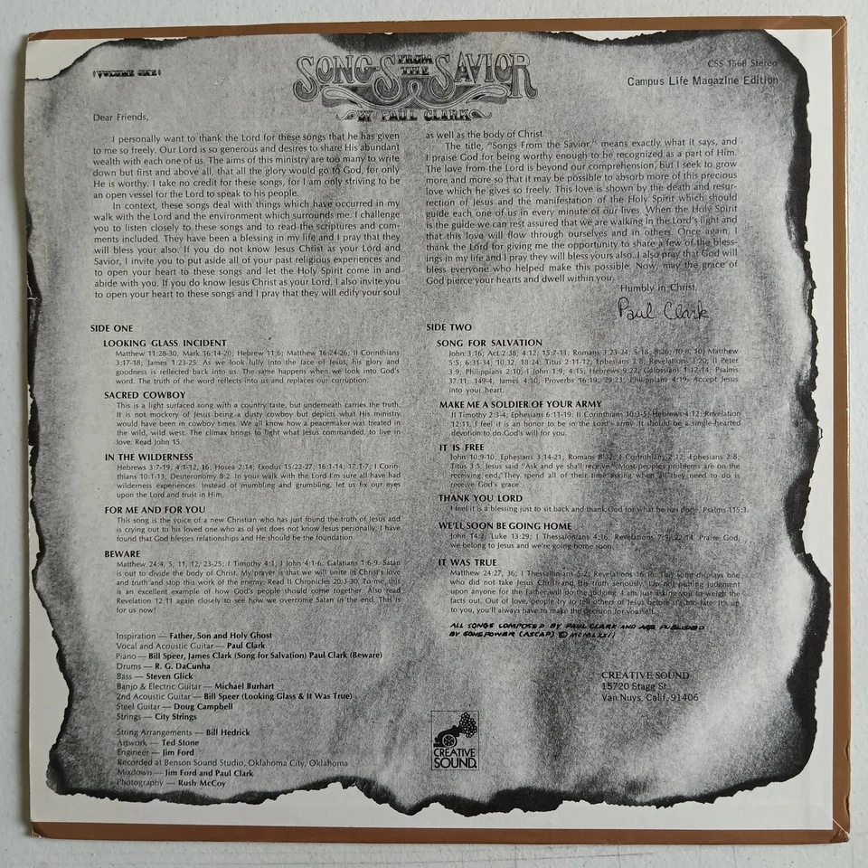 Paul Clark Songs From The Savior Vol. 1 Vintage Vinyl LP Record Album & Sleeve Foto 2 de 4