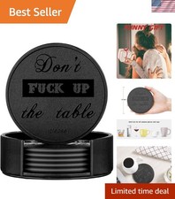 Durable Round Coasters in Black Faux Leather - Perfect for Housewarming Gifts