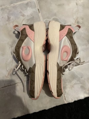 COACH C275 Tech Runner In Signature Canvas Women's Size 9B Khaki Pink